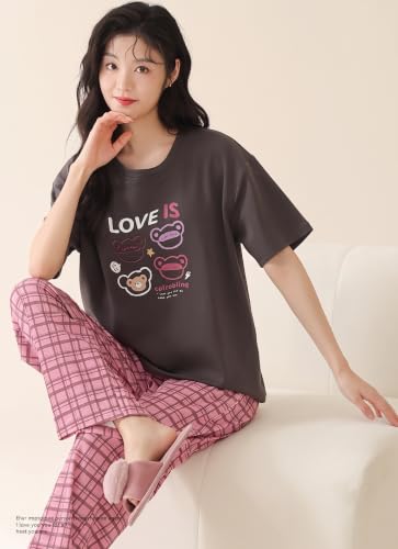 Image of GLASGO Women's Cotton Pajama Set with Top & Pants|| Korean Night Suit|| Lightweight Printed Set || Soft & Comfy Sleepwear for Girls & Women || LNS-3-$