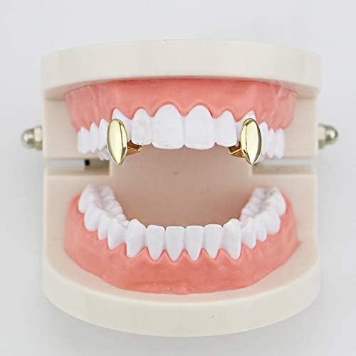 2PC Gold Plated Single Fangs Grills Cap para Dientes miniatura 5