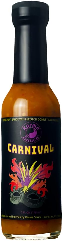 Carnival Hot Sauce | Extra Hot With Tropical Citrus Notes | Scotch Bonnet, Fatalii, Yellow Moruga Scorpion | All Natural, Vegan, Extract Free | Made In Finger Lakes, USA | 5 fl. oz bottle