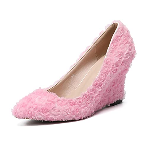 Chaussures de mariage de luxe en dentelle fine avec talons hauts ornés d'une rose rouge