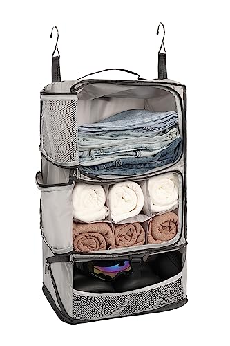ELEZAY Hanging Packing Cubes Portable Closet 3-Shelf Travel Collapsible Compression Garment Organiser for Carry-on Luggage Suitcase Space Saver Bag X-Large_No Side Pockets