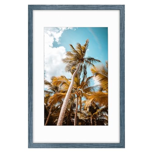 Image of Frametory, 16x24 Picture Frame with Mat for 12x18 Picture - High Definition Glass Wide Molding - Preinstalled Wall Mounting Hardware (Blue, 1 Pack)