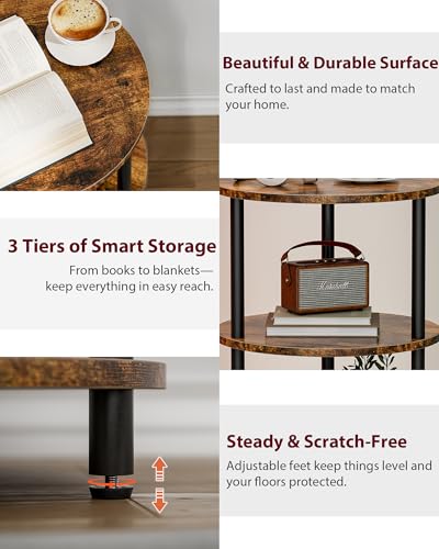 Save 17% on Small Round End Table - 3 Tier Industrial Vintage Nightstand