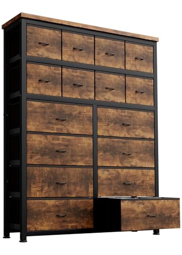 Salutmeuble Cómoda para Dormitorio con 9 cajones, Mueble de TV con estación de Carga, Marco metálico Duradero, cómoda de Tela para Dormitorio, habitación Infantil (Tabby)