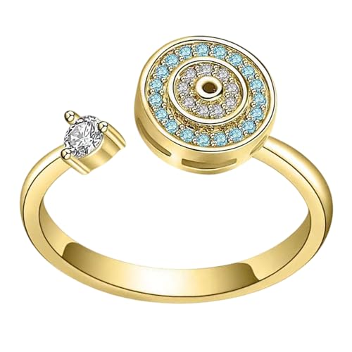 Anillo antiestrés para mujer, diseño de piedra lunar ajustable, diseño amigable con el estrés, anillo giratorio contra el mal de ojo, adecuado como regalo de joyería para el estrés para hijas