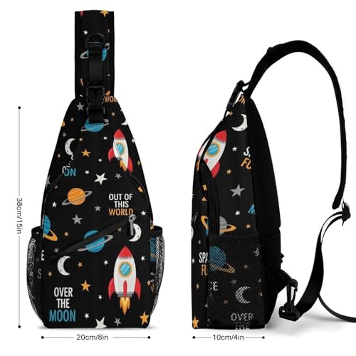 Fashion Traveling Running Casual Chest Bag, Dress Decor Sling Backpack, Shoulder Bag Casual Day Pack Space Rocket Moon Art2