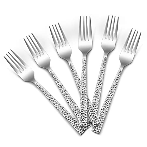 HaWare 6 Pcs Stainless Steel Hammered Dinner Table Forks, Home/Kitchen/Restaurant, Mirror Polished& Dishwasher Safe-20cm