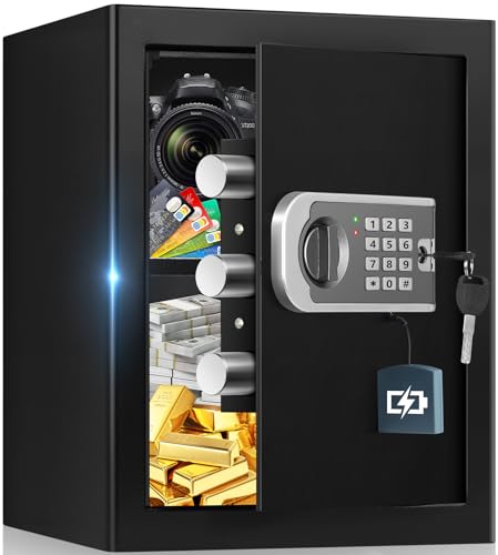 [14.17' Tall]Safes for Home, 2.0 Cuft Security Safe Box with Fireproof Waterproof Money Bag, Home Safes with Electronic Keypad Spare Key, Smart Alert, Digital Safety Box for Document Valuables Jewelry