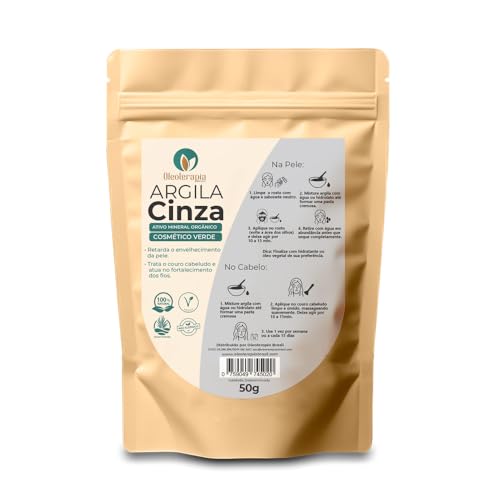 Argila Cinza 50g - 100% natural - Uso cosmético/rosto, cabelo e corpo