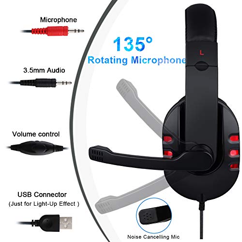 MFTEK Backlit Wired Gaming Keyboard and Mouse Combo with LED Gaming Headset Set, 50mm Speaker Driver Headphone + Mouse Pad for PC Gamer Computer Office