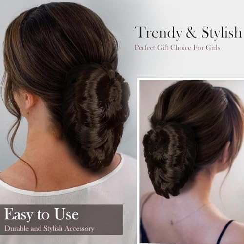 Image of HAIR WALA Flower Style Claw Clip Bun net attached Hair Extension decorative bun for attractive look Synthetic Fake Ponytail Hair extension for Women Girls, Matte Finish(Brown Color) (Brown)