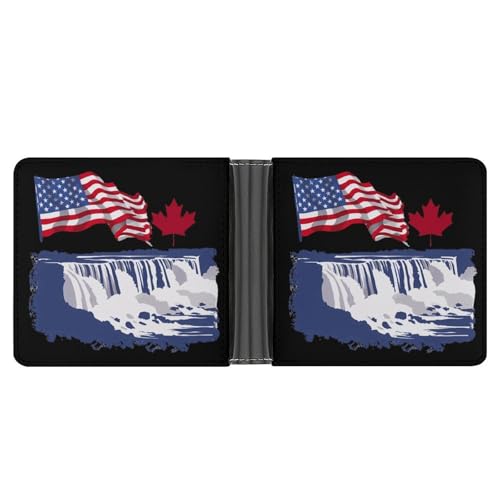 Niagara Falls Scene America Canada Flags Funny Billfold Wallet Credit Card Holder Slim Passcase Pouch Purse for Men Women