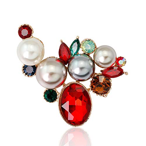 Broche Creative Rose Fleur Grape Amour Aile Broches Strass Argent-Couleur Simulé Perle Arc Broches pour Femmes -16B-4.4X4.8 Cm Cover