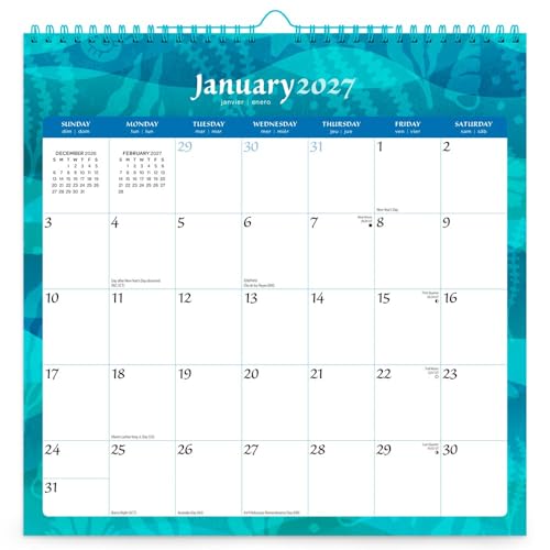 Seaside Currents | 2027 12 x 12 Inch (Hanging) Monthly Square Wire-O Calendar | Sticker Sheet | BrownTrout | Stationery Planning