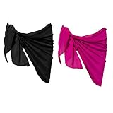 LD DRESS Chiffon Cover up Swimwear Beach Sarong Pareo Canga Swimsuit Wrap (2 pcs Set (Black+Fuchsia))