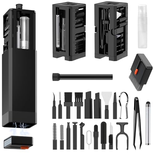 DAPOWER 32-in-1 Keyboard Cleaning Kit for MacBook Laptop Computer, Earbud Cleaner Kit for Airpod Earphones, Multi-Function PC Electronic Cleaner Kit for iPhone Cell Phone Camera (Black)