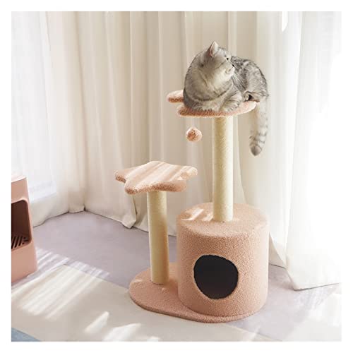 Arbre à chat avec litière intégrée et plateforme de saut rose pour chaton