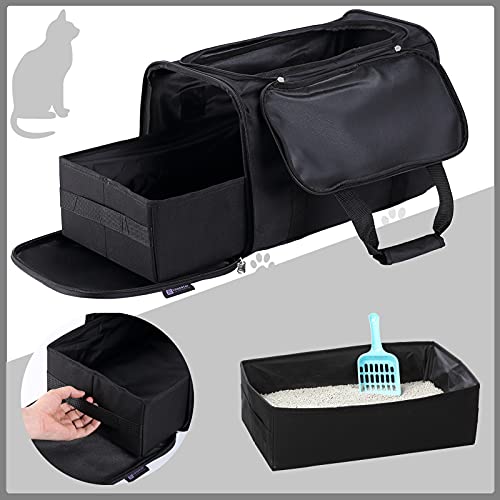 Tragbare Katzentoilette, 2-in-1 Reise-Katzentoilette, faltbar, leichtgewichtig, schwarz