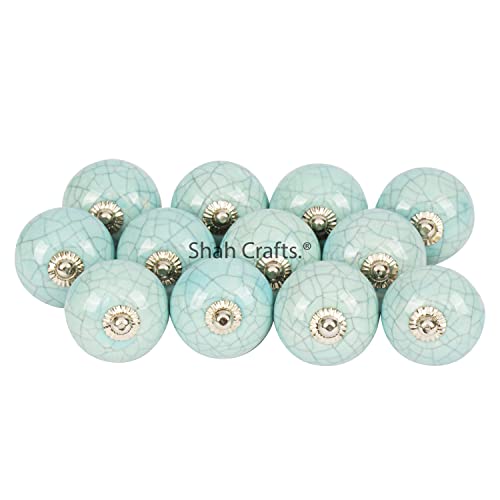 Shah Crafts.Ceramic Door Knobs, Set of 20 Green Color Assorted Flower Designs Handmade Vintage for Interior Furniture, Cabinet Cupboard Wardrobe Drawers Pulls Handles