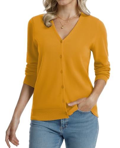 Image of QUALFORT Women's 100% Cotton Lightweight Cardigans Long Sleeve Knitted Button Down Sweater