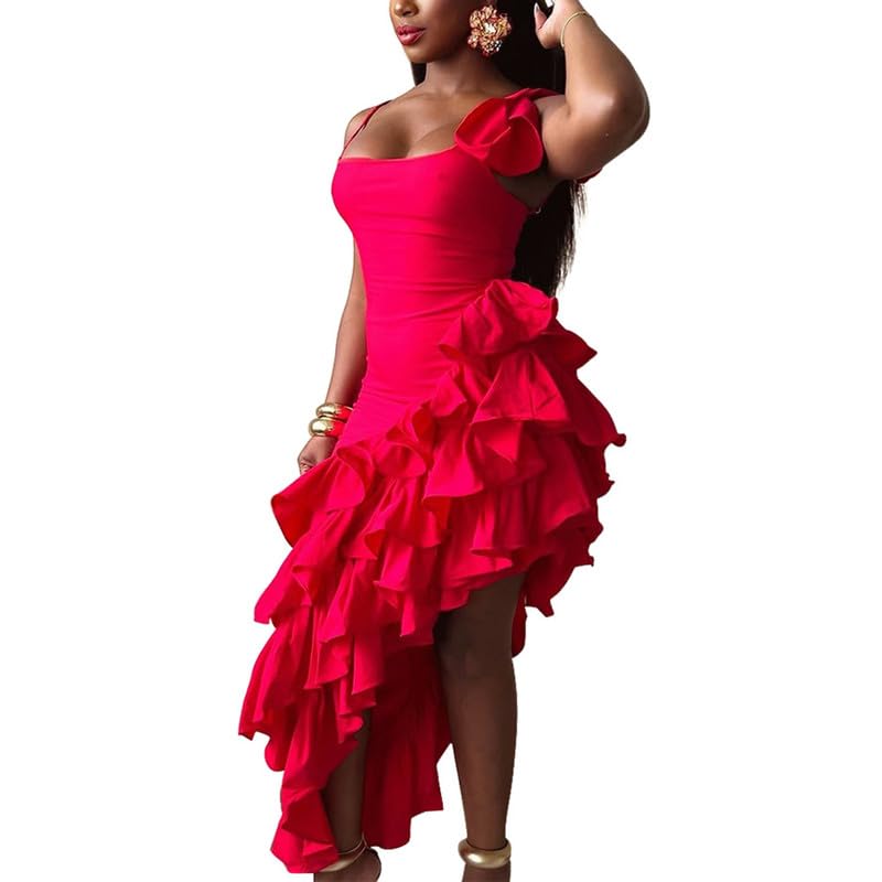 VJJ AIDEAR Women's Ruched Bodycon Midi Dress with Fringe Ruffles3