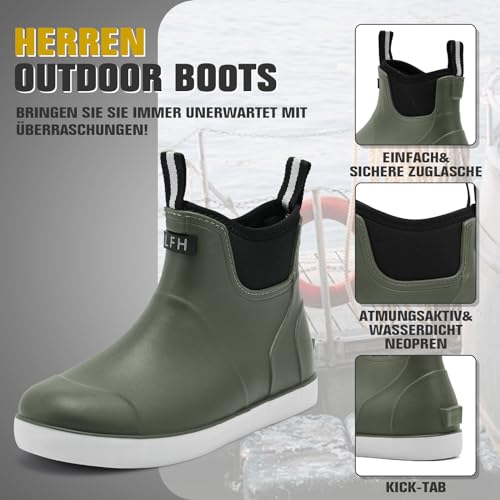 Jesindr Gummistiefel Herren, Protective Wasserdicht Anti-Rutsch Stiefeletten, Atmungsaktiv Schwarz Chelsea-Stiefel, Original Mode Grundlegend Reitstiefel, Grün, 44 EU