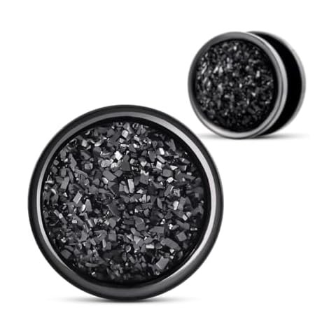 COOEAR Screw Back Ear Tunnels, Stainless Steel Black Crystal Plugs Piercing Expander Gauge Earrings 0G. Cover
