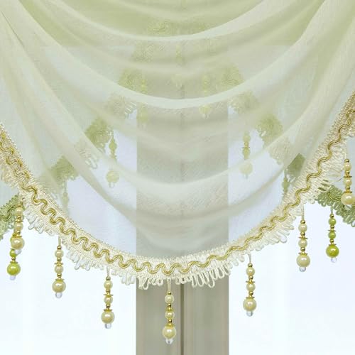 Gxi Scallop Kitchen Curtain Linen Sheer Curtain Valance For Living Room Rod Pocket Voile Curtain Beaded Curtain Tulle For Bathroom Window Treatment Valance 1 Panel thumb #4