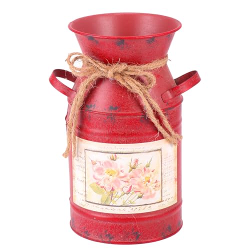 VICASKY Cubo de Jardinería Retro en Forma de Tetera Rojo de Hierro Galvanizado Hecho a Mano para Plantas y Flores Decoración de Escritorio y Piso