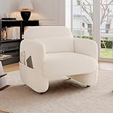 ISHUHL 33.46' Accent Chair, Oversized White Sherpa Lamb Fabric Armchair Big Comfy Upholstered Armed Chair Single Sofa Chair with Waist Pillow for Bedroom and Living Room (Beige)