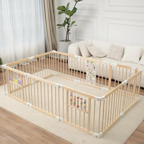 Ulnxiy Foldable Wooden Baby Playpen Activity Center,Adjustable Size & Shape
