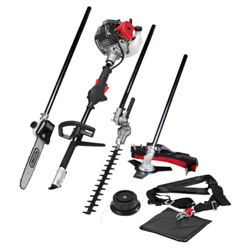 Scheppach Outil Multi-Fonctions 4en1 Thermique MT33P | Coupe-Bordure - Débroussailleuse - Elagueuse - Taille-haie | Puissance 1,22 CV | Moteur 2 Temps | avec bandoulière et protège-Hanches