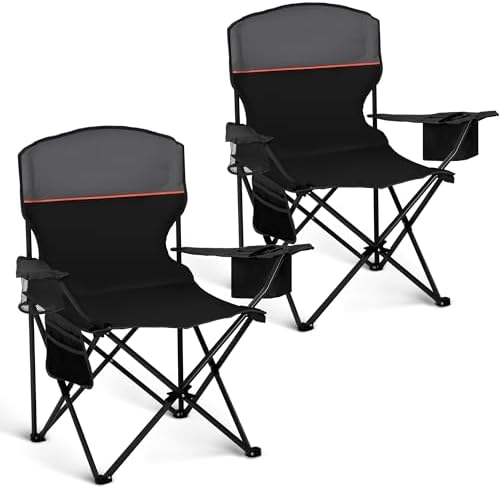 HIGH POINT SPORTS 2er Set Klappstuhl Campingstuhl Faltstuhl Komfortable Anglerstuhl mit Getränkehalter & Kühlfach, bis 120Kg Belastbar, Anglersessel klappbar Gartenstuhl Faltstuhl
