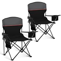 HIGH POINT SPORTS 2er Set Klappstuhl Campingstuhl Faltstuhl Komfortable Anglerstuhl mit Getränkehalter & Kühlfach, bis 120Kg Belastbar, Anglersessel klappbar Gartenstuhl Faltstuhl Relaxsessel, Schwarz