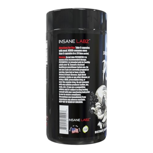 Image of Insane Labz Psychotic Black Edition Mid Stimulant Pre Workout Capsules, Energy Focus Pumps, Loaded with Creatine Beta Alanine Taurine Fueled by AMPiberry, 30 Servings, Unflavored