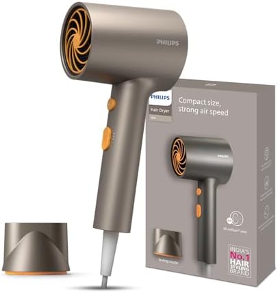 Philips Hair Dryer 1600 Watts | 4 heat x speed modes for different drying needs | 30 M Negative Ions for Smooth, Shiny Hair | BHD321/06 - Steel Grey | Perfect Blow Dry for Men & Women | 2 year Warranty