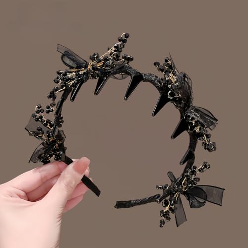 Sluxa Fashion Wavy Beaded Headband with Teeth & Clips, Crystal