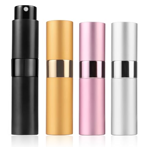 4 Flaconcini Spray Profumo Ricaricabili da 8ML (Set Viaggio) – Elegante Nebulizzatore Portatile per Essenza, Ideale per Regali, Festa, Ufficio, Palestra e Vacanze – Design Compatto e Senza Sprechi
