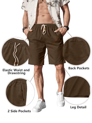 Image of Comdecevis Men's Cotton Linen Casual Shorts