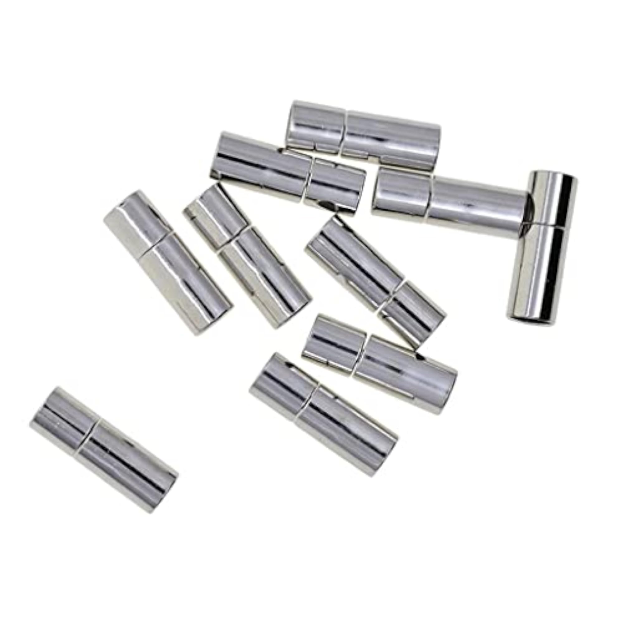 2x10 Set Silver Leather Glue Bayonet Push Tube Clasp