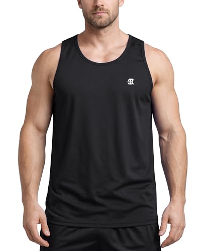 Men Wide Shoulder Tank Top Sleeveless Flat Hem Design Comfortable Breathable for Gym Training Sports Casual and Daily Wear Black M