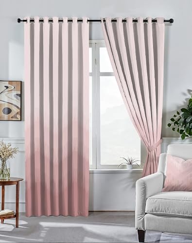 Image of Casableu Kivo Digital Print 85% Blackout Curtains for Door /Window, Thermal Insulated, Tie Back, Wider Width 50 in, Eyelet Curtains for Living Room /Bedroom (Pink 7 ft Set of 2)