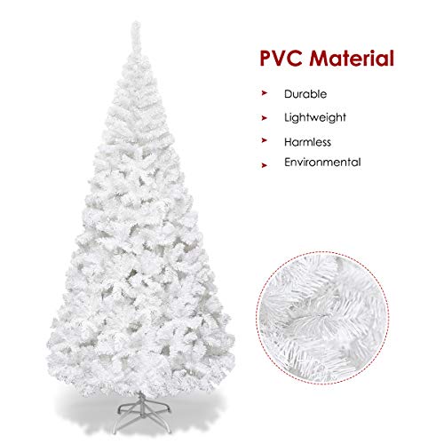 Goplus 7Ft Artificial White Christmas Tree Xmas Pine Tree With Solid Metal Legs Perfect For Indoor And Outdoor Holiday Decoration #TOP4