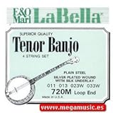 standard tuning 4 string tenor banjo CUERDAS BANJO - La Bella (720/M) Tenor (Juego Completo 4 Cuerdas) 011/013/015/021W/011