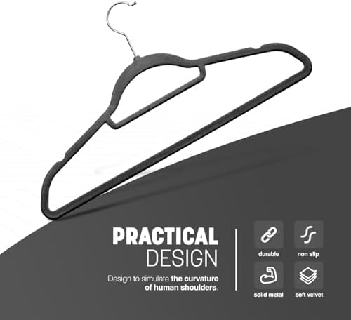 KEPLIN Velvet Hangers 20 Pack - Non-Slip Clothes Hangers with Tie Bar & 360° Hook - Durable & Sturdy, Space-Saving Wardrobe Organisers for Suits, Jackets & Clothes- Home Storage Solution (Black) - View 5