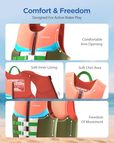 AEOCOO Toddler Swim Vest for 50-70 Pounds, Kids Pool Floaties Vest 5-7 Year Old, Puddle Swim Jumper Buoyancy Jacket, Boys, Girls, Niños, Coral Paradise - image 4