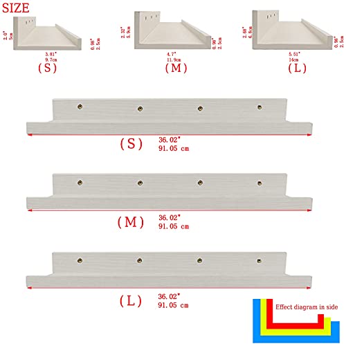 Calenzana 36 Inch Floating Shelves Wall Mounted Set of 3, Wooden Long Picture Ledge Shelf for Living Room Bathroom Bedroom Kitchen Office, Creamy White - Thumbnail 4