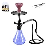 Hookah Set Premium Glass Hookah Shisha Exquisite Hookahs 1 Hose Portable【SunWamntin】Hookah With Every Thing Accessories (SD-Blue)