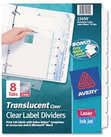 Avery Index Maker - Divisores translúcidos perforados con etiqueta transparente, LSRINJ 8 TB, CLR (paquete de 2)