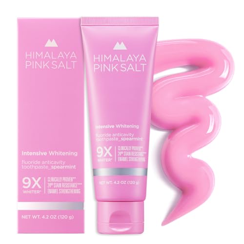 HIMALAYA PINKSALT Intensive Whitening Toothpaste - Teeth Whitening, Deep Stain Remover with Fluoride, Appropriate for Sensitive Teeth, Peroxide Free, Pink Toothpaste - Spearmint Flavor, 4.2 oz
